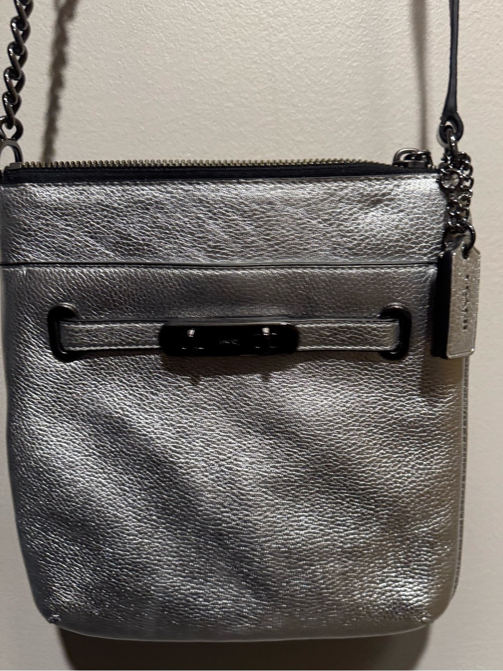 Coach Metallic Silver Swagger Crossbody